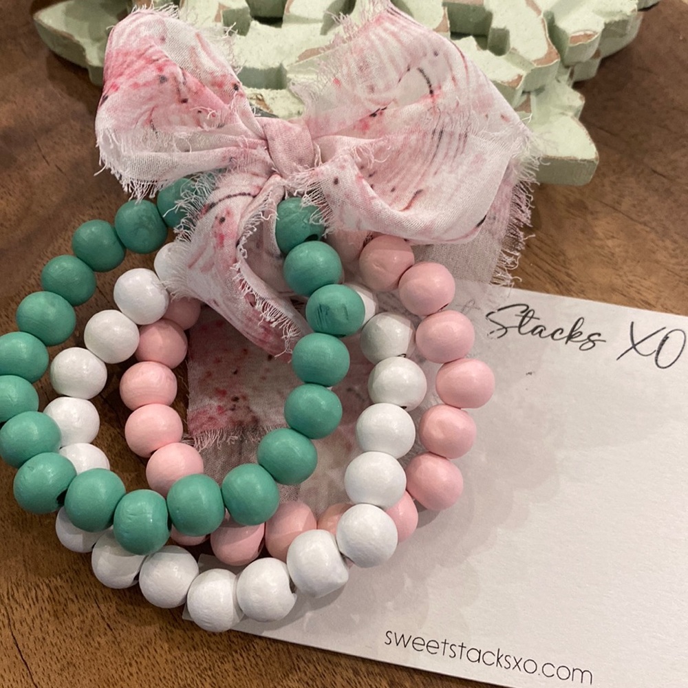 Sweet Stack of 3 Wooden Beaded Bracelets